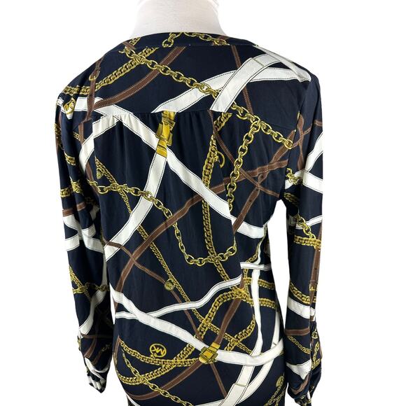 Michael Kors Chain Belt Print Mini Dress or Tunic Top Large Black Gold *No Belt - Picture 14 of 16